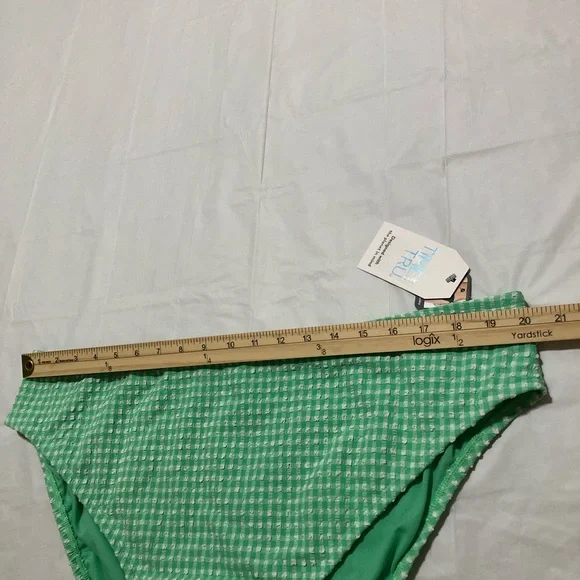 NWT Time and Tru Women’s Plus Mid-Rise Cheeky Green Gingham Bikini Bottom 2X - Picture 2 of 9
